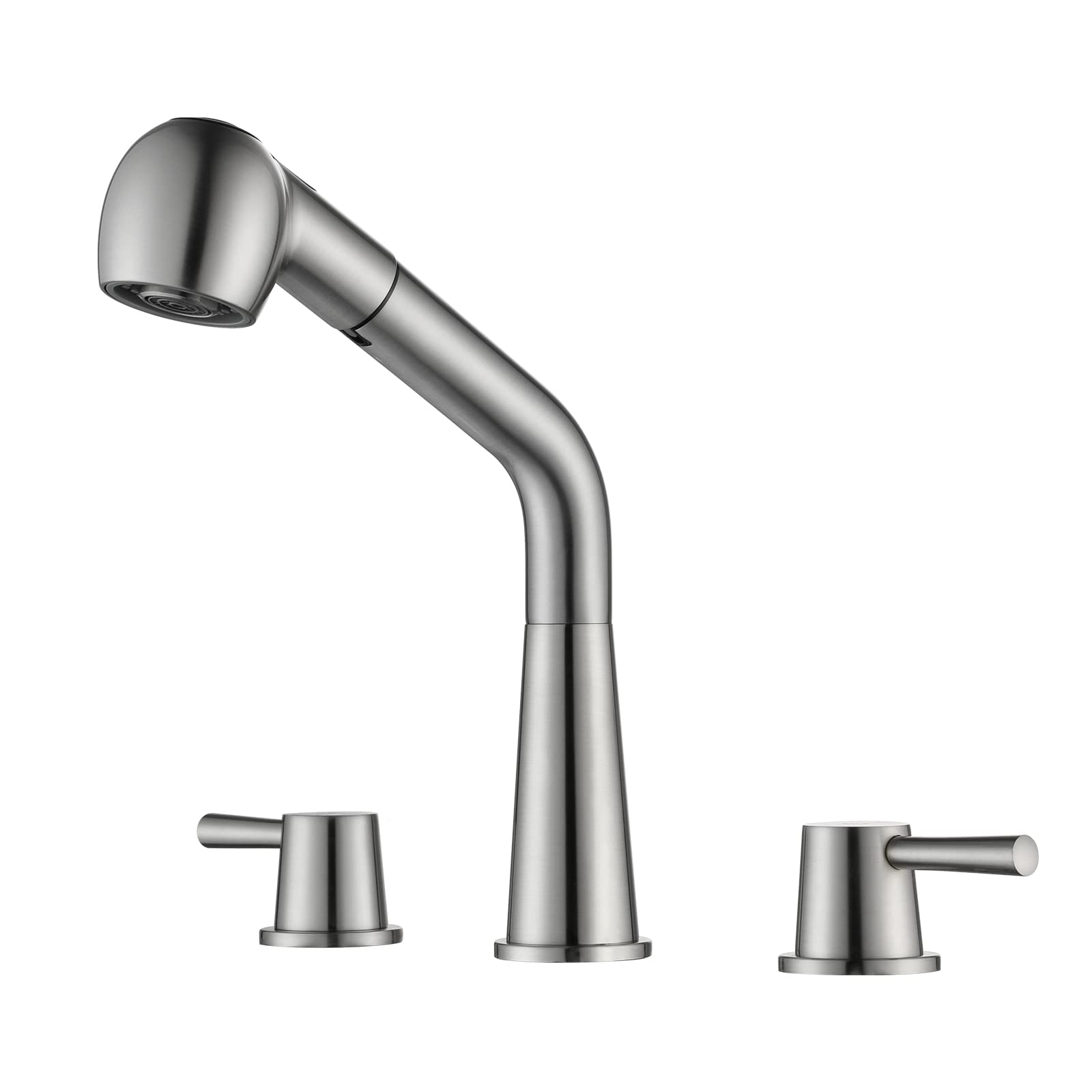 Photo 1 of RULIA Kitchen Faucet, 2 Handles Kitchen Sink Faucet, 3 Holes Sink Faucet, Pull Out Kitchen Faucets, Bar Kitchen Faucet, Brushed Nickel, Stainless Steel, RB1060