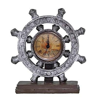 Nautical Wheel Boat Steering with Roman Numeral Time Clock Rudder Desk Clock Decor Crafts Nautical Home Decoration… 51IK gLIZnL