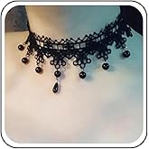 Andelaisi Boho Lace Choker Necklace Black Cz Waterdrop Pendant Necklace Choker Vintage Teardrop Crystal Clavicle Necklace Gothic Lace Necklace Jewelry for Women(Style A)