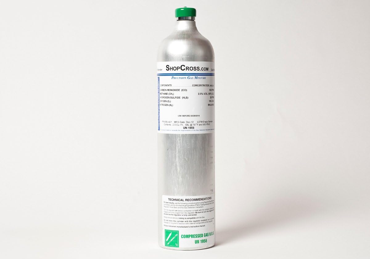 Gasco 58L-392 Precision Calibration Gas 250 ppm Carbon Monoxide, 50% LEL Methane, 18% Oxygen 58 Liter