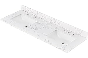 LOCALAND 60"x22 " Vanity Top, Engineered Stone Composite White Rectangular Double Sink Vanity Top, Vanity Top with Sink in Calaeatta Pearl, Sink Top with 8 Inch Widespread Faucet Hole and Backsplash