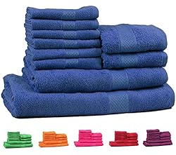 See Trident Soft and Light 100% Combed Cotton 400 GSM 10-Pieces (Bath, Hand & Wash Cloth) Towel Set, Midnight Blue Details