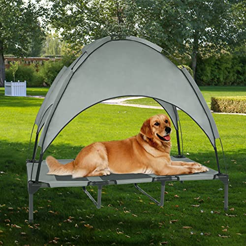 Outdoor Elevated Dog Bed with Canopy, Portable Raised Dog Ded for Large Dogs, Durable Oxford