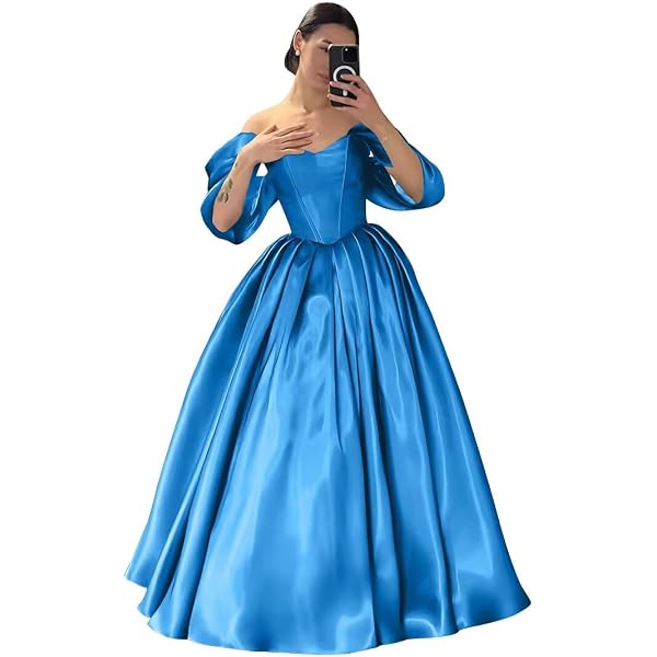 Amazon.com: CNDGIKI A Line Off The Shoulder Puffy Sleeves Prom Dress Ball  Gown for Women Ruffled Formal Evening Wedding Party Corset Gown Black :  Clothing, Shoes & Jewelry