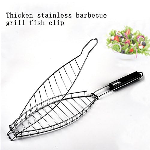 FHGJ Portable Stainless Steel Grill Basket with Removable Wooden Handle