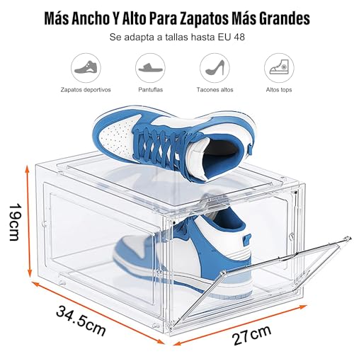 E T EASYTAO | Zapatera Organizador, 10PCS Cajas para Zapatos de Plástico 34.5x27x19cm, Contenedor Plegable para Almacenamiento de Zapatero, Zapatera Giratoria Y Apilable Ahorro de Espacio