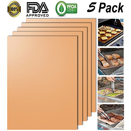 Copper Chef Grill Mat, BBQ Copper Grill Gas Mat - Non Stick Grilling Mats, Easy to Clean, Copper Color ( Set of 5 ) NATPLUS