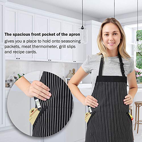 image for Adjustable Bib Apron with Pockets - Extra Long Ties, Commercial Grade,
