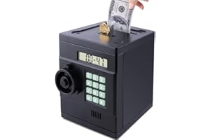 Qiekaka Electronic Piggy Bank for Kids Safe, Cash Coin Mini ATM Piggy Bank, with Password and LCD ATM Bank for Boys Girls, Piggy Bank Safe for Kids Best Gifts-Black