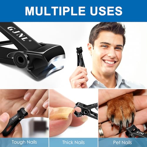 Nail Clippers for Men Thick Nails - 16mm Sharp Wide Jaw Opening Toenail Clippers for Seniors Thick Nails Cutter, Black
