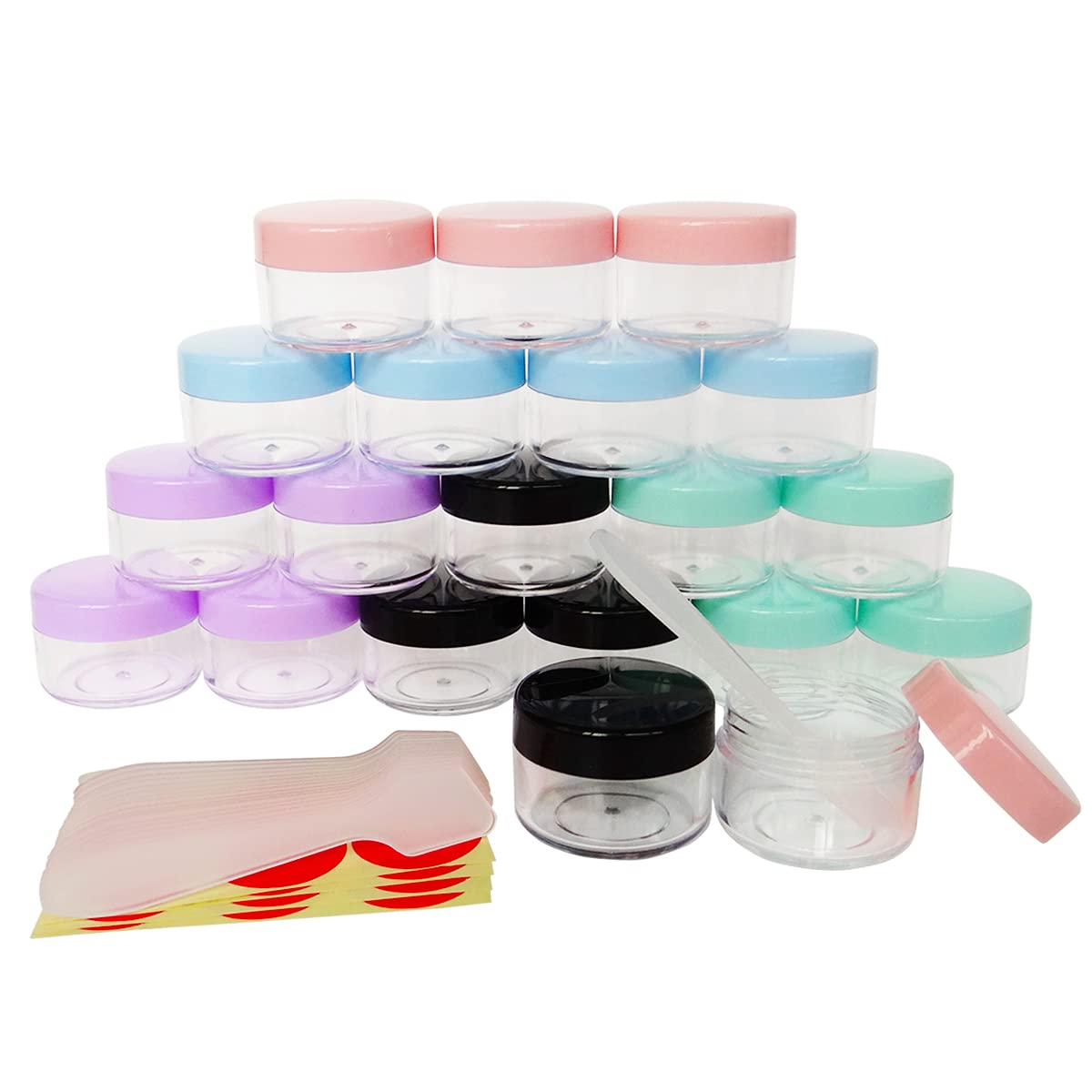 Wopanxye 20pcs 15ml Travel Makeup Jars, 15 Gram Small Cosmetic Sample Empty Container, Plastic Round Pot Multicolor Screw Cap Lid, 15g Travel Bottle for Make-up, Eye Shadow, Nails, Powder, Jewelry