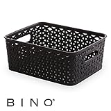 BINO T-Weave Woven Plastic Storage Basket, Small (Black)