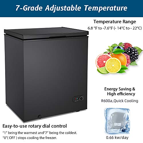 Kismile 5.0 Cubic Feet Chest Freezer with Removable Basket Free Standing Top open Door Compact