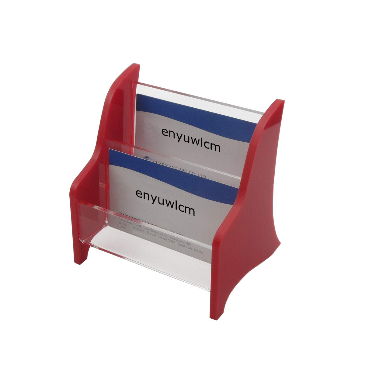 Enyuwlcm Acrylic 2 Tier Business Card Holder Display for Desk Elegant Business Card Stand for Office Counter Red/Clear