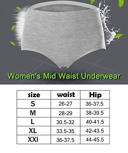 ASIMOON Women’s Cotton Underwear 5 Pack Mid Waist Briefs Breathable Soft Ladies Stretch Panties Underpants