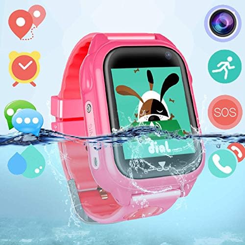 Dizzlle Boys Girls Kids Smart GPS Watch Phone for iOS Android Smartphone with Touchscreen GPS Tracker Camera SOS Pedometer (Waterproof Pink)