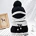 TGOOD Winter Hats for Kids,Children Knitted Hat with Mask,Scarf and Gloves 3-in-1 Set,Beanie Hats Lining Pom-Pom,Soft Warming Scarf and Gloves,Set Warming Lining for Kids Black