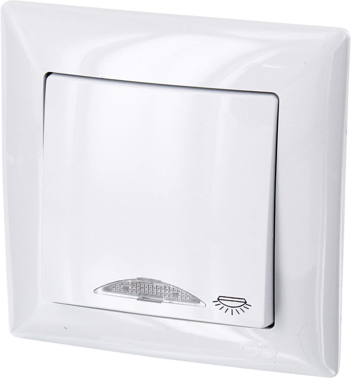 UP Button with Light Symbol + LED Lighting - All-in-One - Frame + Flush-Mounted Insert + Cover (Series G1 Pure White)