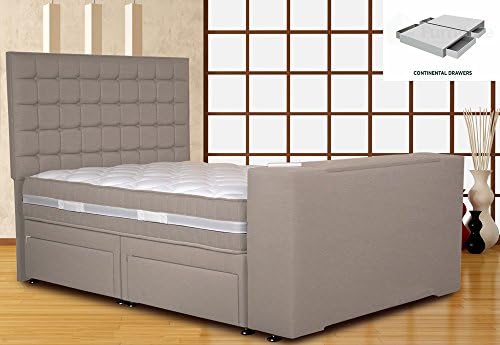 Furniture Expressions Sweet Dreams Image Classic Divan TV Bed- Silver Mist, King Size 5ft, Platform Top 4 Drawer Continental Storage