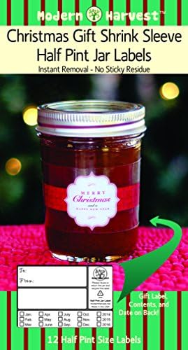 Modern Harvest Christmas Classic Ribbon Heat Shrink Home Canning Labels (Half Pint)
