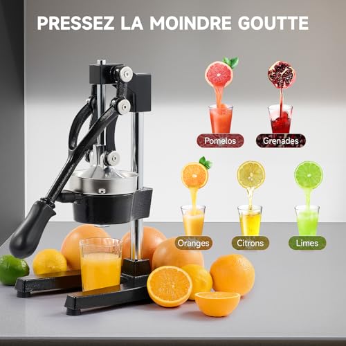 CO-Z Professional Manual Citrus Press Silent Stainless Steel Food Grade Grinder Juice Press Orange Lime Lemon Apple Fruit Black