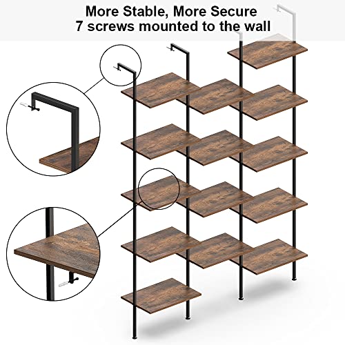 Tohomeor Triple Wide Bookshelf Wall Mounted 5Tiers Ladder Book Shelf