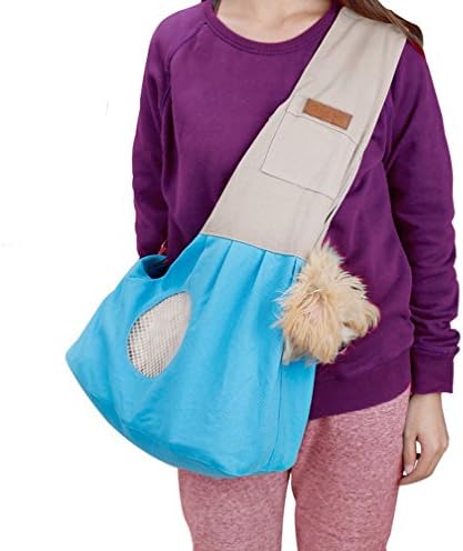 Pet Carrier Backpack Comfort Breathable Travel Tote Shoulder 100% Cotton Sling Bag For Dog Cat Puppy. (Blue)