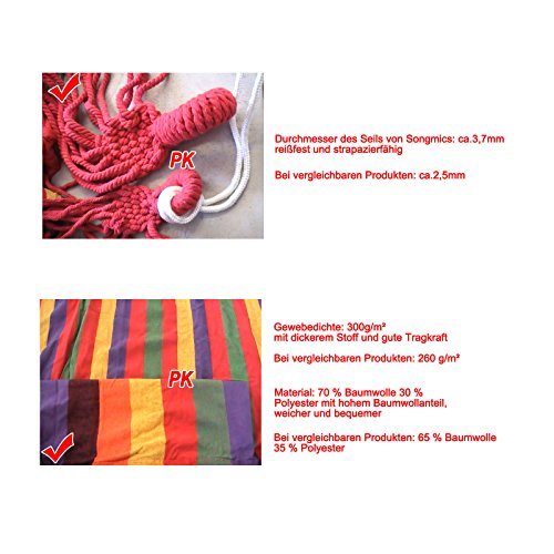 Songmics Hängematte Mehrpersonen 210 x 150 cm, Belastbarkeit bis 300 kg GDC210 – Bild 5