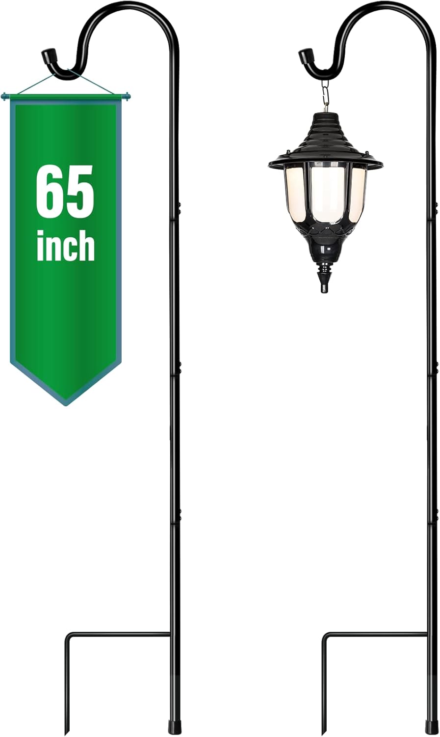 Outdoor Shepherd's Hooks - GOFORWILD Shepherd’s Hooks 2 Pack Black, 65 inches Tall, Adjustable Premium Metal Garden Hook for Outdoor, Hanging Plant, Solar Lights, Lanterns, Bird Feeders, Garden Stake and Wedding Decor, 7015