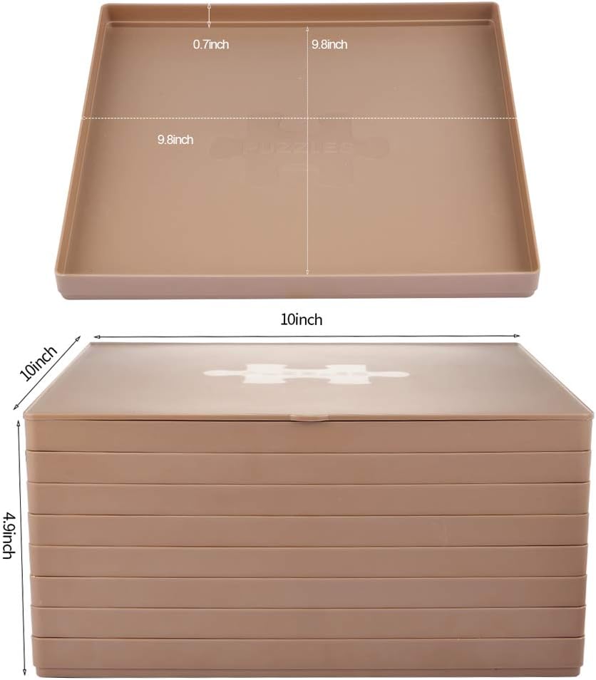 Puzzle Sorting Trays with Lid, 8 Trays Jigsaw Puzzle Sorters 10 x 10 inch, Puzzle Accessories Fit 1500/2000 Pieces Puzzle Gift for Puzzlers, Brown: Toys & Games