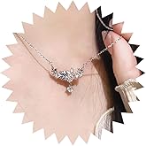 Erimberate Bohemian Crystal Butterfly Flower Choker Necklace Silver Cz Butterfly Pendant Necklace Pink Enamel Butterfly Collar Necklace Rhinestone Flower Chain Necklace Jewelry for Women Gifts