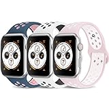 AdMaster Compatible for Watch Band 42mm 44mm,Soft Silicone Replacement Wristband Compatible for Watch Series 1/2/3/4 - S/M WhiteBlack/MidnightBlue VintageRose/BarelyRose PearlPink