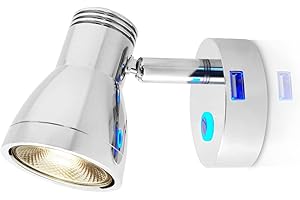 THALASSA 3W RV Wall Reading Lamp USB Port, Chrome Finish Low Voltage 0.25A, 10V-30V LED Flexible Surface Mounted Caravan Boat RV Warm White Light Great for Interior Environment
