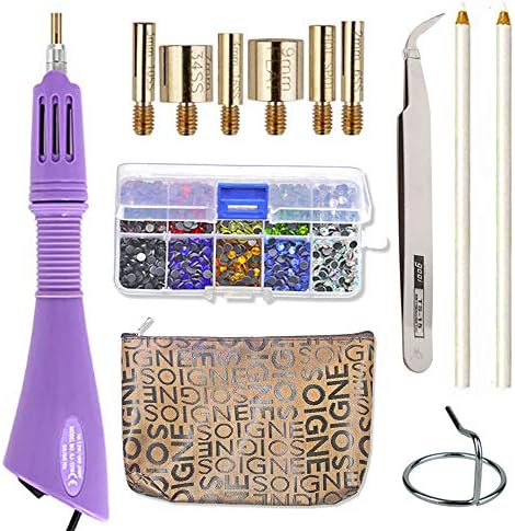 Hotfix Applicator Hot Fix Rhinestone Applicator Wand Setter Tool Kit with 7 Different Sizes Tips and Support Stand, Tweezers & 2 Pencils and 2Pack Hot-Fix Crystal Rhinestones (5240 Stones)