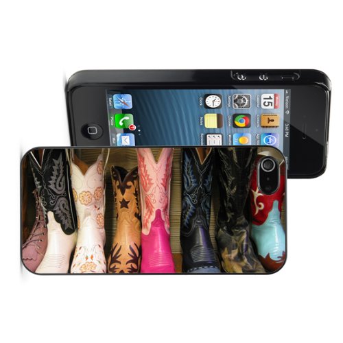 Apple iPhone 5 5S Black 5B450 Hard Back Case Cover Color Row of Cowgirl Cowboy Boots