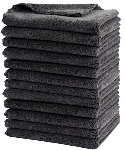 SUNLAND Microfiber Face Makeup Remover Cloth Reusable Facial Cleansing Towel Ultra Soft Face Washcloth 11inchx 11inch (12pack, dark grey)