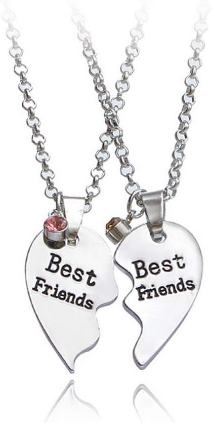 BleramengBest Friends Decorative Split Heart 2-Piece Message Pendant Necklace Set