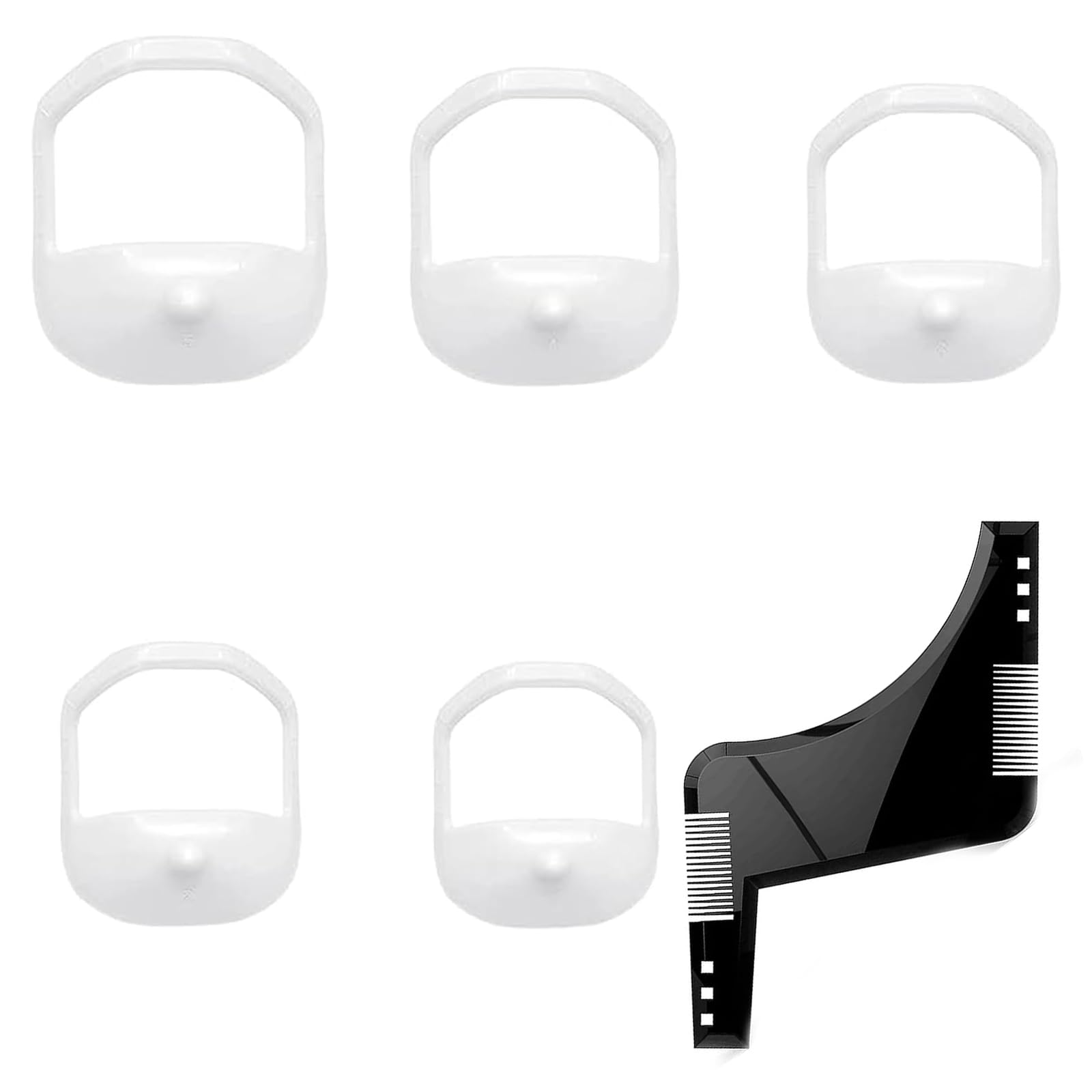 Pack of 6 Beard Stencils, Goatee Beard Shaper, Shaping and Styling Tool with Beard Guide Comb, Beard Trimmer Stencil Beard Styling Tool for Men DIY Trimming Supplies(White,Black)