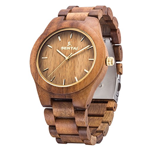 Men s Wooden Watch, Sentai Handmade Vintage Quartz Watches, Natural Wooden Wrist Watch