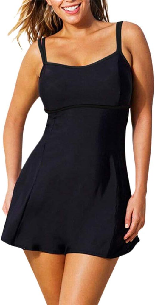 Yourgod Conservative Slim Solid Color Split Swimsuit Women Plus Size Print Tankini Swim Jupmsuit Swimsuit Beachwear Padded Camisole Swimwear