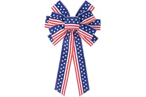 SIMISI RIBBON 4th of July Decorations Patriotic Wreath Bow Red White Blue Stars Burlap Bows for Memorial Day, Veteran's Day (11x20 inch)