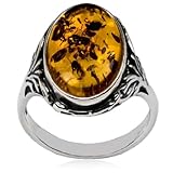 Baltic Amber Sterling Silver Oval Classic Ring 10x14mm Cabochon