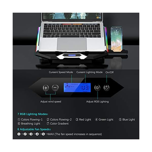 TopMate-C11-Laptop-Cooling-Pad-11-173-RGB-Gaming-Laptop-Cooler-High-Speed-6-Fans-Cooling-Stand-5-Adjustable-Hight-Phone-Stand-and-2-USB-Ports TopMate C11 Laptop Cooling Pad RGB Gaming Notebook Cooler, Laptop Fan Stand Adjustable Height with 6 Quiet Fans and…