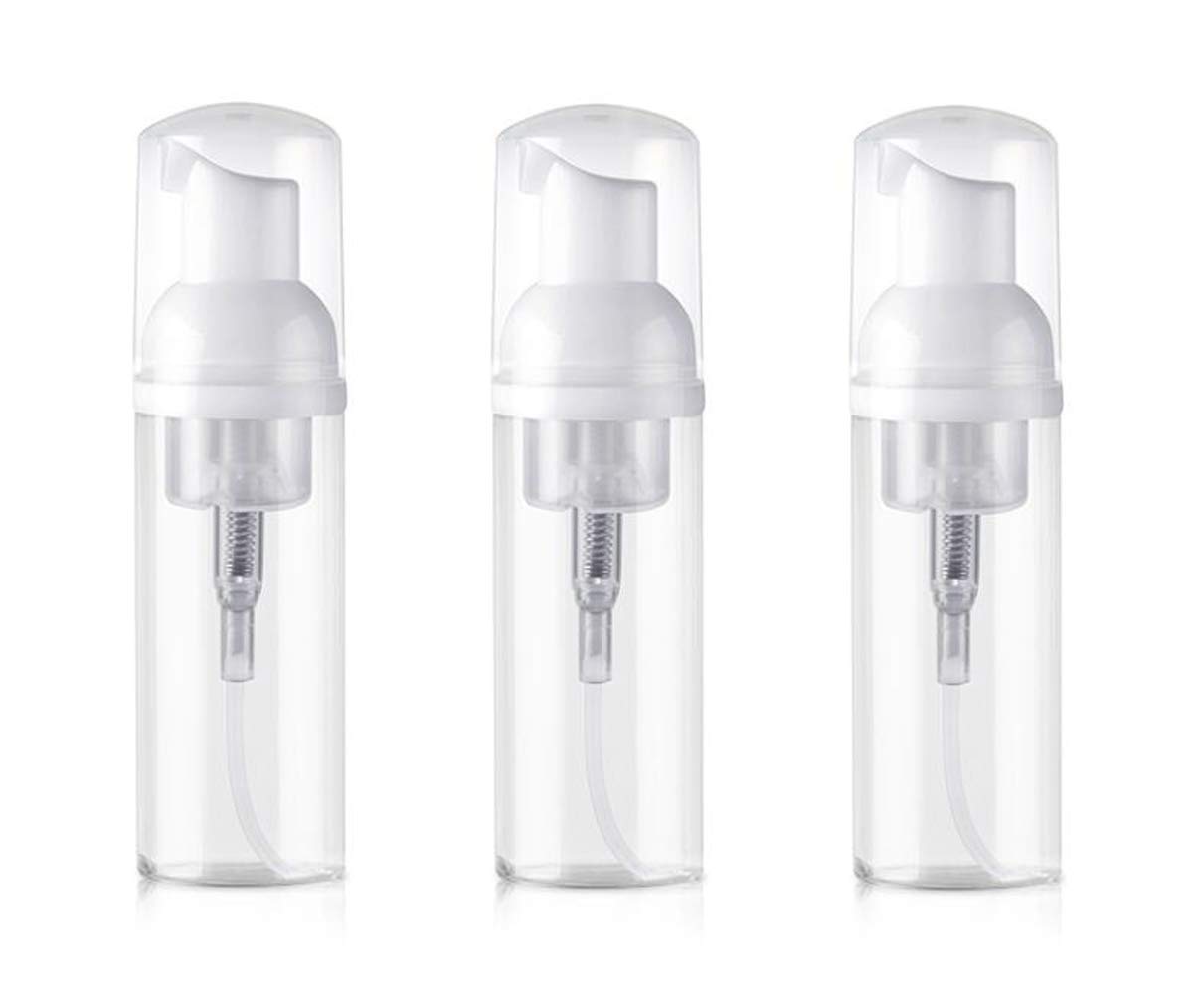 3PCS Empty Refillable Clear Plastic Foamer Bottle Pump Travel Size Foaming Soap Dispenser Cosmetic Makeup Packaging Bottles Container for Liquid Soap on Kitchen and Bathroom Countertops size 60ml/2oz