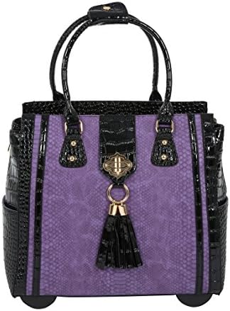 JKM and Company Purple Python and Alligator Compatible with Computer iPad, Laptop Tablet Rolling Tote Bag Briefcase Carryall Bag