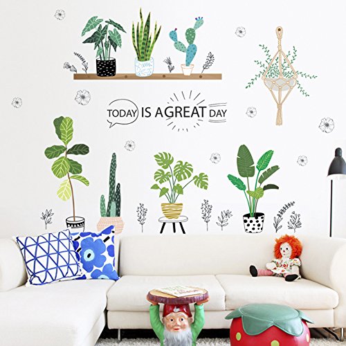 Dragon Honor Cactus Plant Green Leaves Wall Sticker Fresh Pastoral Style Art Mural Wall Decals
