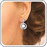 Yheakne Vintage Circle Pearl Drop Earrings Silver Crystal Stud Earrings Hollow Circle Dangle Earrings Eternity Pearl Earrings Pearl Cz Wedding Earrings Jewelry for Women