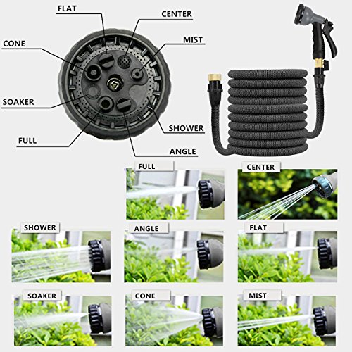 Expandable Garden Hose Set 50Ft/100Ft Magic Garden Water Hose Stretchable Hosepipe with 8-pattern Spray Nozzle & Copepr Brass Connectors & Wall Holder by Naisidier