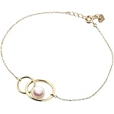 Moon Label Japanese 7.0mm Akoya Cultured Pearl Bracelet for Women with 18K Yellow Gold | Stylish Design Excellent Gift | Pearl Bracelet
