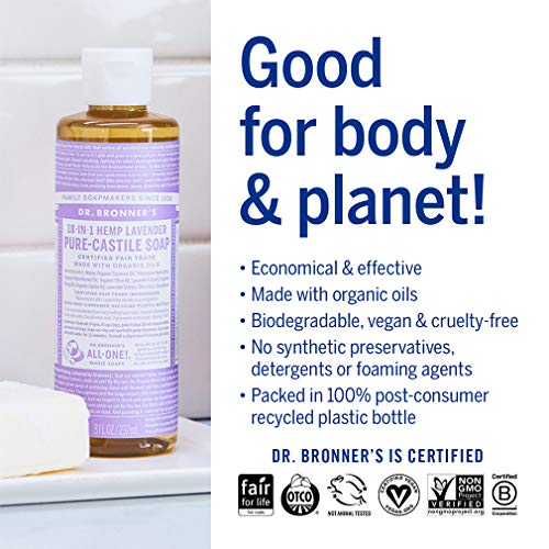 Dr. Bronner’s - Pure-Castile Liquid Soap (Lavender, 8 ounce) - Made with Organic Oils, 18-in-1 Uses: Face, Body, Hair… - Image 5